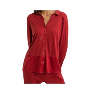 Hanro Grand Central Boyfriend Sleepshirt In Blood Orange Large NWT